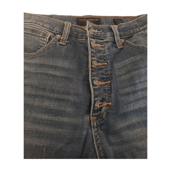 Lucky Brand Jeans Womens 10/30 Blue Button Fly Distressed Raw Hem Frayed Ankle - Picture 4 of 16